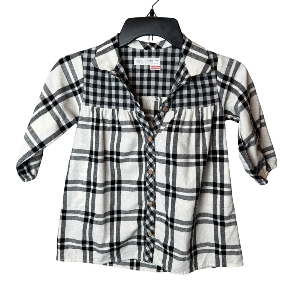 Zara Flannel Dress Black White Girls 3-4 Years old